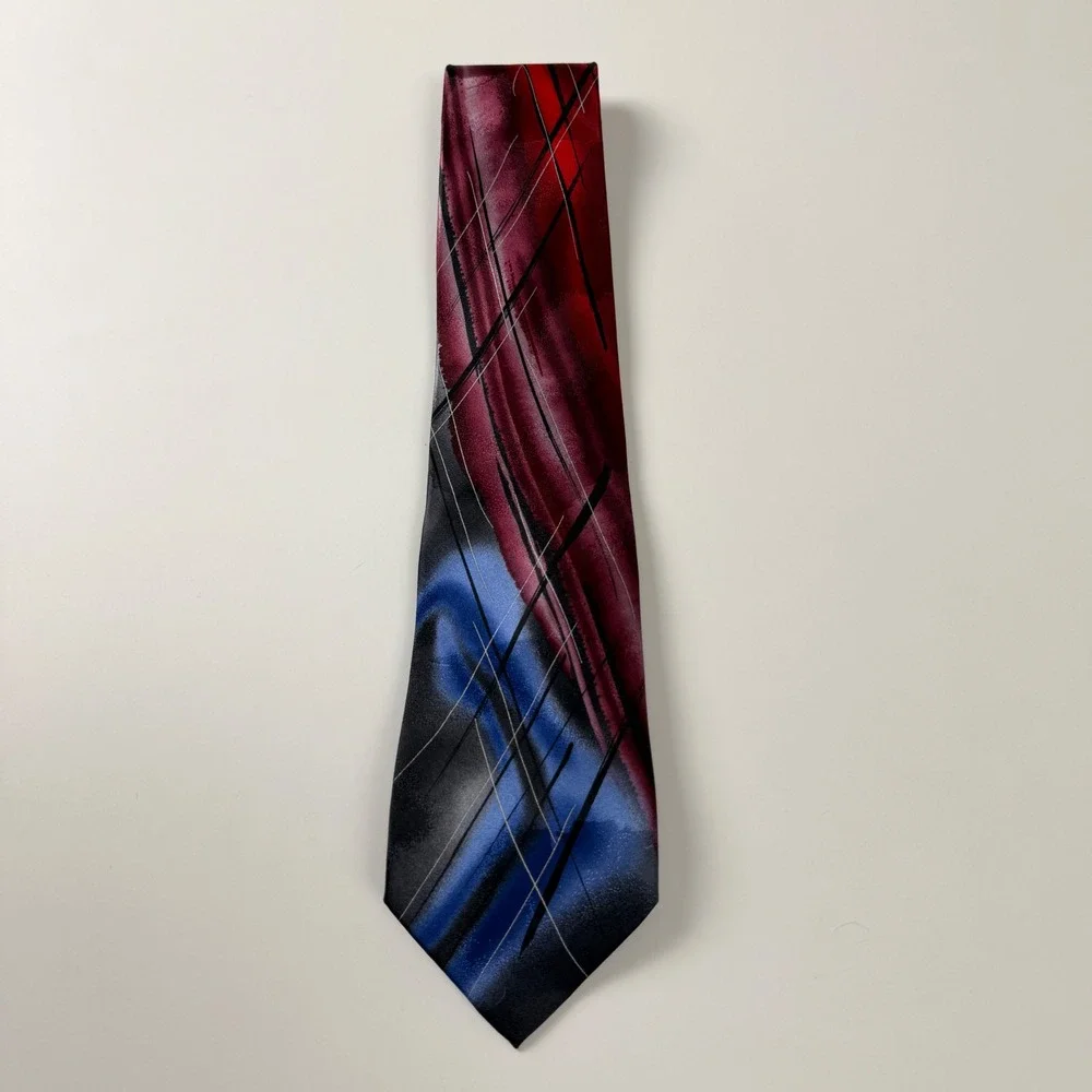 Vintage J. Garcia Red Blue Abstract‎ Desert Storm Collection 58 Silk Tie China